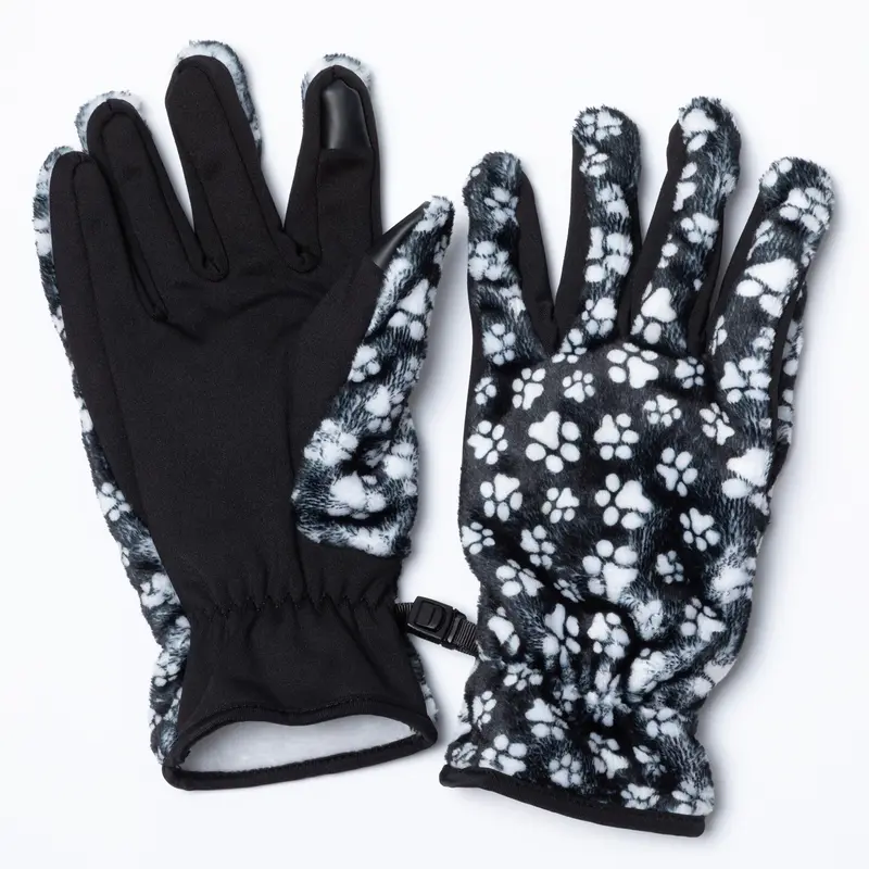 Super Cozy™ Paw Print Touch Screen Gloves - Paws Galore™ - Black & White