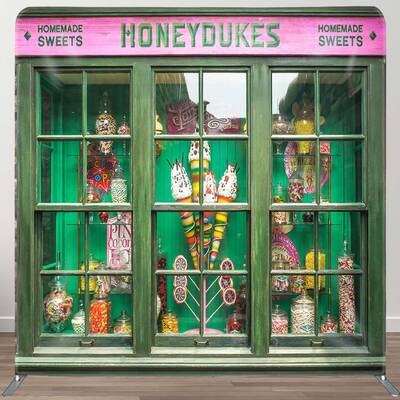 Aperturee Retro Green Candy Shop Honeydukes Square Backdrop, 6X6FT(1.8X1.8M), 111 USD, DSZH0D776-F, square double-sided backd...