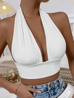 Women's Backless Tie Back Top, Casual Ruched Halter Neck Top, Summer Clothes Women, Ladies Clothes for Daily Wear, Going Out ...