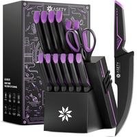 ASETY 15PCS Cyberpunk Knife Set from Future, Kitchen Stainless Steel Knife Set with Built-in Knife Sharpener Block, Modern Te...