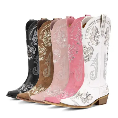 Cowboy Boots for Women - Wide Calf Knee High Western Cowgirl Boots with Classic Embroidered, Sparkly Rhinestone Retro Country...