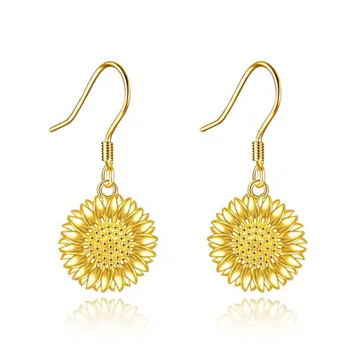 Gold Vermeil Sunflower Drop Earrings for Women