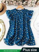 【Plus Size】 Floral Print Blouse, Fashion Casual Cap Sleeve Top for Daily Holiday Vacation Wear, Women Plus Clothing for S...