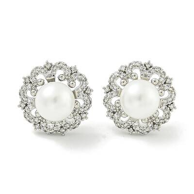 Brass Micro Pave Clear Cubic Zirconia Stud Earrings