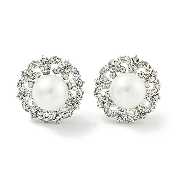 Brass Micro Pave Clear Cubic Zirconia Stud Earrings