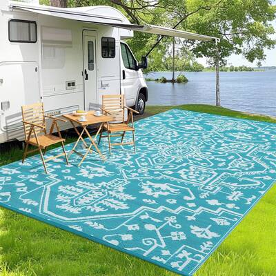 Garvee Outdoor Rug 9x12 Waterproof Reversible Polypropylene Patio Mat with Vintage Medallion, Stain-Resistant, Lightweight, F...