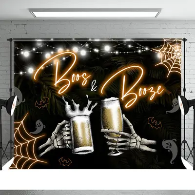 Boos And Boose Cheers Leaves Bokeh Halloween Backdrop - Aperturee