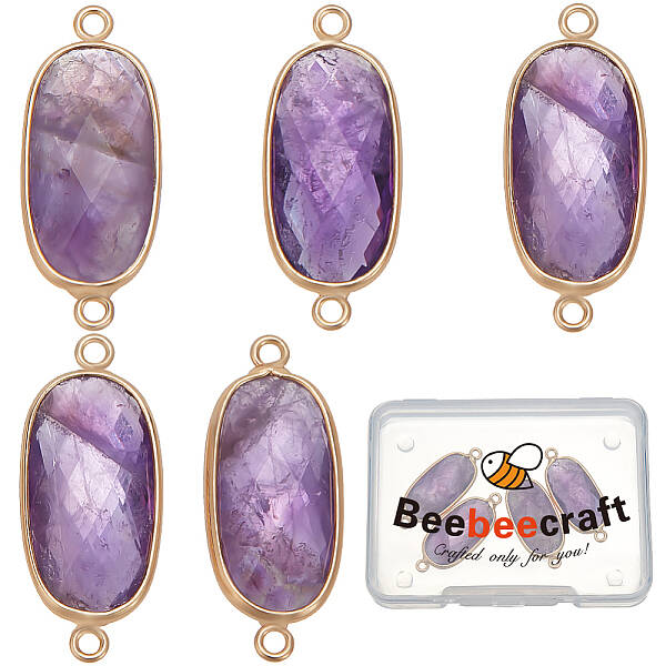 5Pcs Natural Amethyst Connector Charms