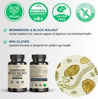 Wormwood Black Walnut Clove Capsules - Wormwood herb, Black Walnut Extract Combination for Human Health, 60 Capsules Healthca...