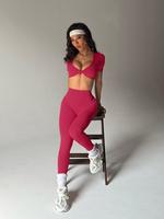 Women's Solid Crop Top & High Waist Leggings Tracksuit Set, Sporty Casual Breathable Comfortable for Yoga Gym Workout Running...