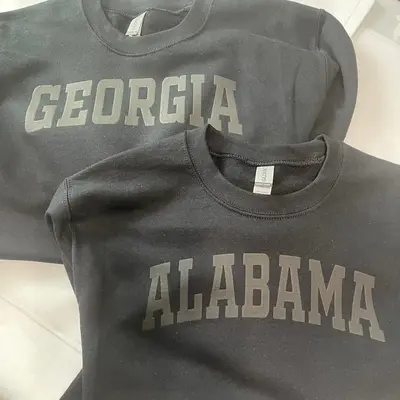 Black on Black State Sweatshirts Puff Print