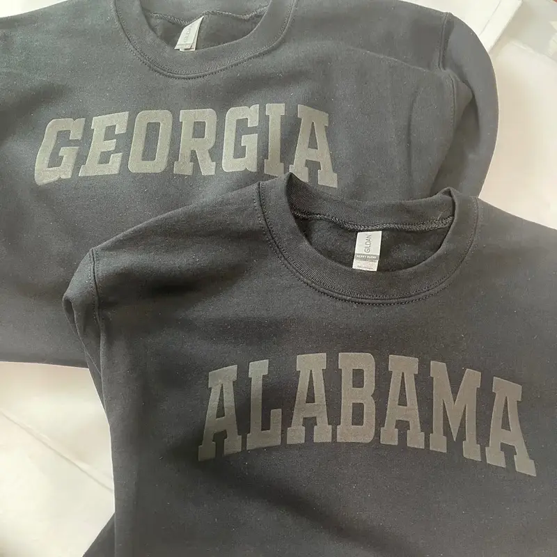 Black on Black State Sweatshirts Puff Print