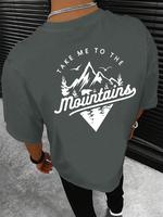 Men's Regular Fit Letter Mountain Drop Shoulder Tee, Streetwear, Casual Street Soft Comfy Half Sleeve Round Neck T-shirt for ...