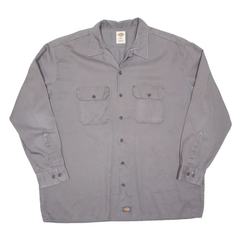 DICKIES Mens Worker Shirt Grey Long Sleeve 2XL