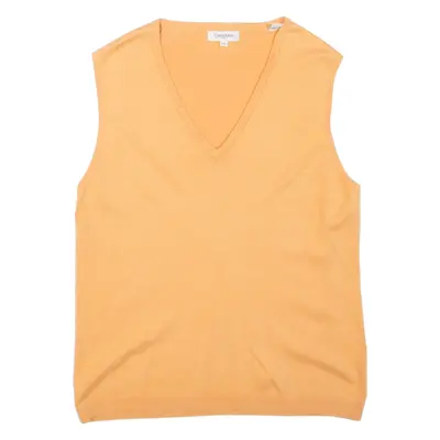 CALVIN KLEIN Womens Jumper Orange V-Neck Tight Knit Sleeveless L