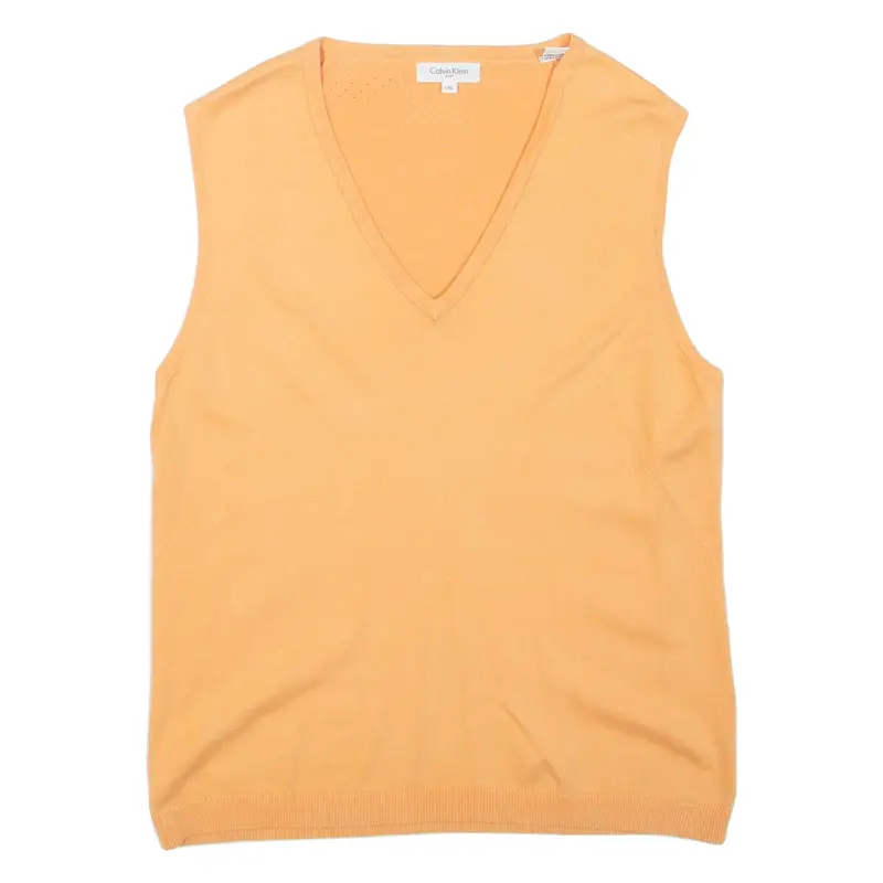 CALVIN KLEIN Womens Jumper Orange V-Neck Tight Knit Sleeveless L