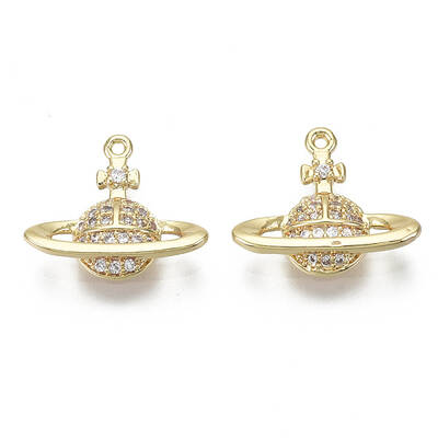 Brass Micro Pave Clear Cubic Zirconia Charms