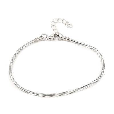 1Pc Unisex 304 Stainless Steel Round Snake Chain Bracelets
