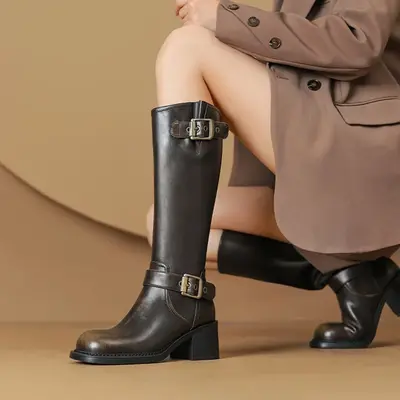 CHIKO Adeliza Round Toe Block Heels Knee High Boots