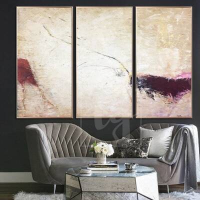 Abstract Oil Painting Original Large Beige Painting Red Abstract Art | YOUTH