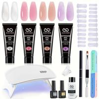 Poly Gel Nail Kit with Light Starter Kit, 4 Colors Builder Gel Extension Kit for Beginners - Everything Nail Art DIY, Nail Ex...
