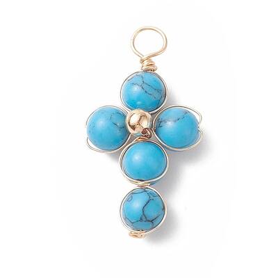 Synthetic Turquoise Copper Wire Wrapped Pendants
