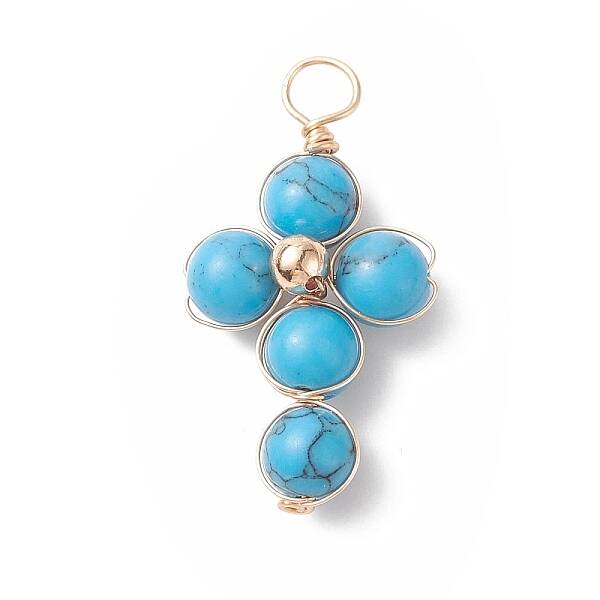 Synthetic Turquoise Copper Wire Wrapped Pendants