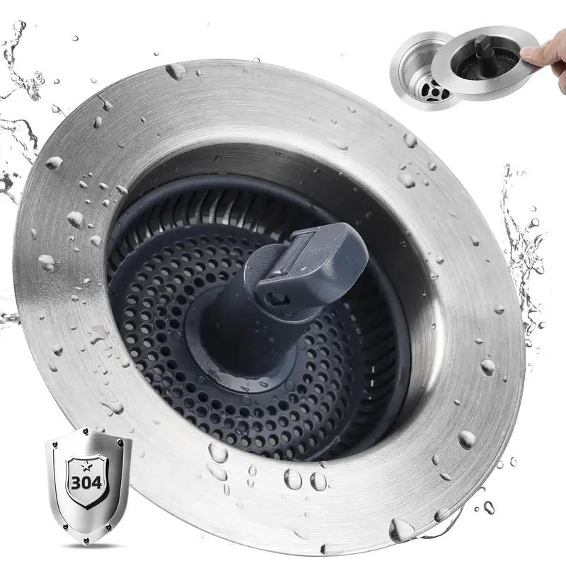 Upgrade Stainless Steel Kitchen Sink Drain Filter Plug Kit, 3 in 1 pop-up sink plug, non clogging basket sink filter, food co...