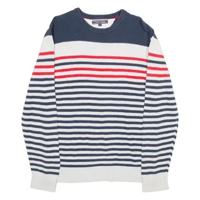 TOMMY HILFIGER Mens Patterned Jumper Blue Striped Tight Knit M