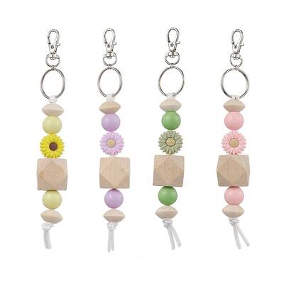 Wood & Acrylic & Silicone Beaded Keychain