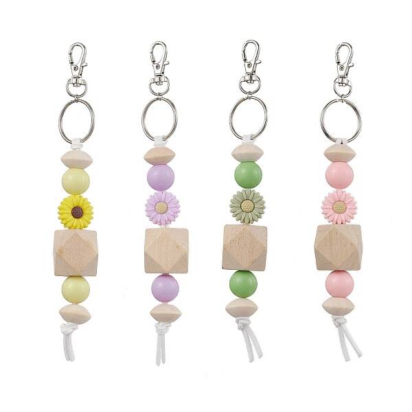 Wood & Acrylic & Silicone Beaded Keychain