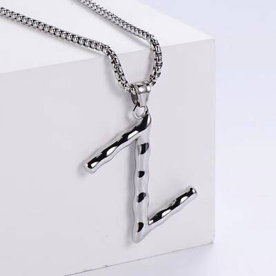 3Pcs Stainless Steel Textured Letter Pendant Box Chain Necklaces