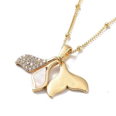 Fishtail Shape Brass Micro Pave Cubic Zirconia Pendant Necklaces