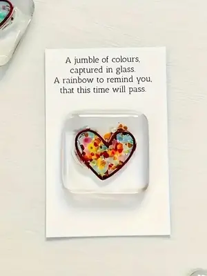 1pc Rainbow Glass Heart Pocket Hug Token, Friendship Gift, Pocket Hug Full Of Love And Encouragement, Suitable For Any Occasi...