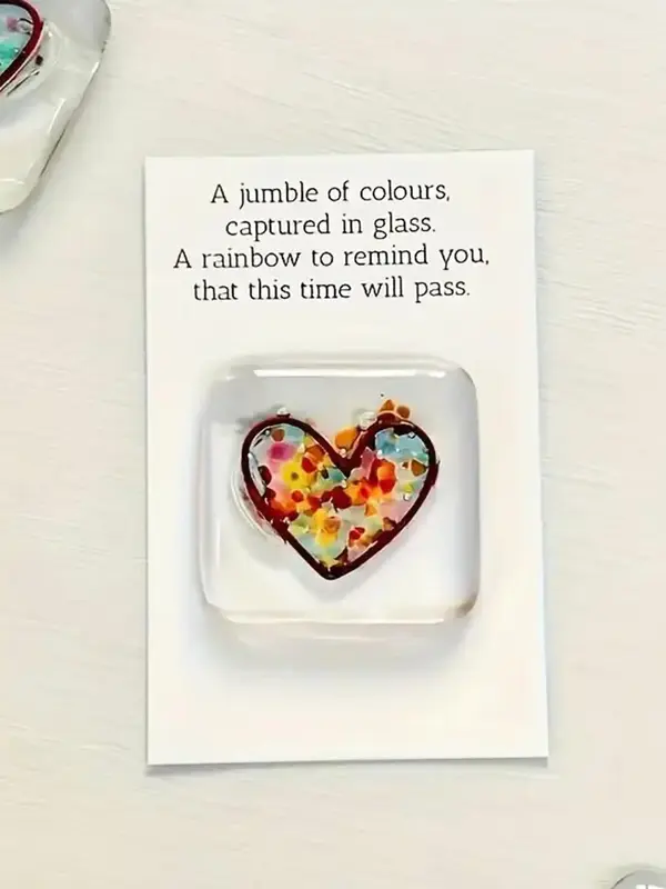 1pc Rainbow Glass Heart Pocket Hug Token, Friendship Gift, Pocket Hug Full Of Love And Encouragement, Suitable For Any Occasi...