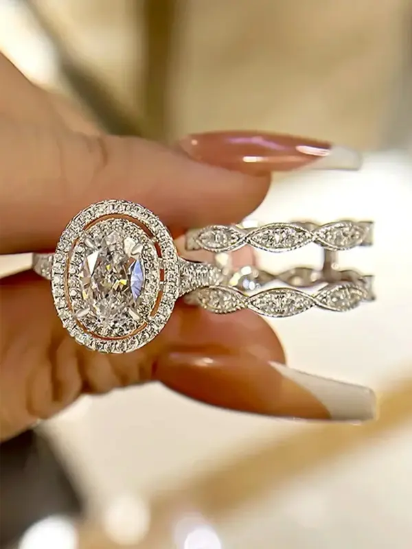 Artificial Zircon Decor Ring Set, Fashion Accessories for Women, Solitaire Engagement Ring, Rings for Wedding, Birthday Anniv...