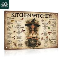 Vintage Kitchen Witchery Metal Tin Sign, 1 Count Kitchen Witchery Tin Sign, Wall Art Decor for Home Farmhouse, Wall Hanging, ...