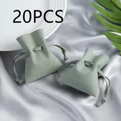Microfiber Leather Jewelry Clamshell Bag | Color: Light Green | format: 8X10CM | quantity: 20PCS