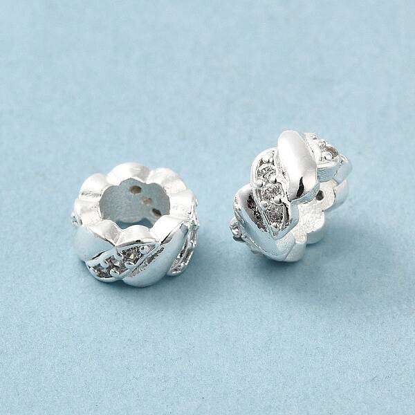 Rack Plating Brass Micro Pave Cubic Zirconia European Beads