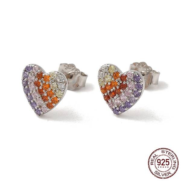 Heart Rhodium Plated 925 Sterling Silver Stud Earrings