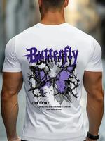 Men's Y2K Purple Butterfly Graphic T-Shirt - Oversized Relaxed Fit, Breathable Summer Casual Crew Neck T-Shirt, Machine Washa...