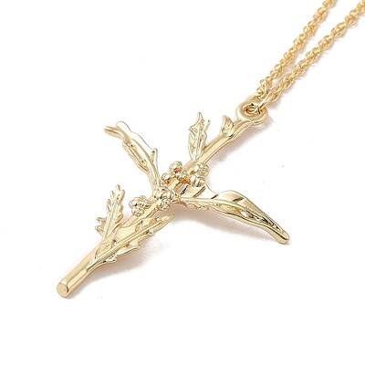 304 Stainless Steel Cross with Flower Pendant Necklaces for Women