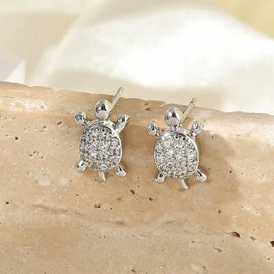 Brass Micro Pave Clear Cubic Zirconia Stud Earrings