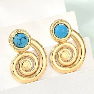 Spiral 304 Stainless Steel Synthetic Turquoise Stud Earrings for Women