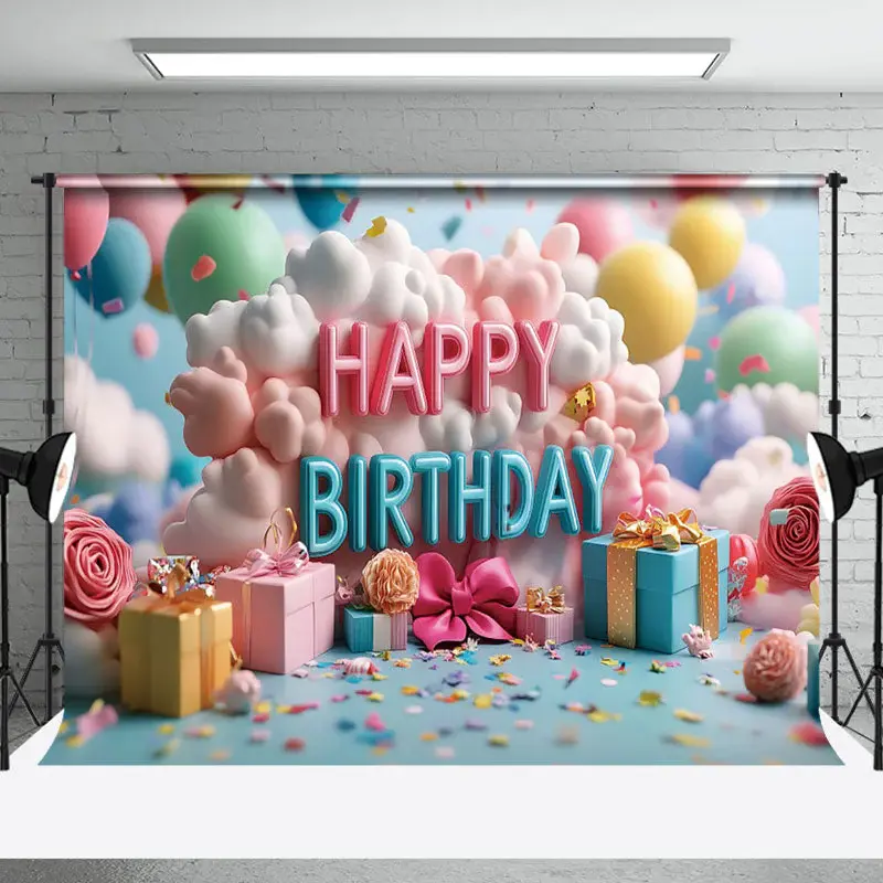 Aperturee Colorful Balloons Clouds Gifts Cake Smash Backdrop, 3X2FT(1MX0.6M), 14 USD, birthday cake smash backdrops, NYHD1J31...