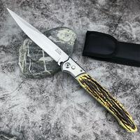 Button Lock Folding Knife 440C Stainless Steel - Perfect Spearfishing Tool for Outdoor Camping Hiking Adventures