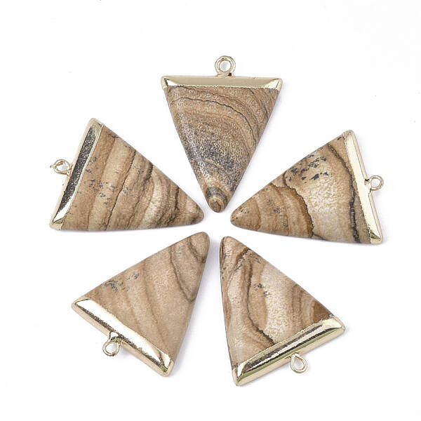 Electroplate Natural Picture Jasper Pendants