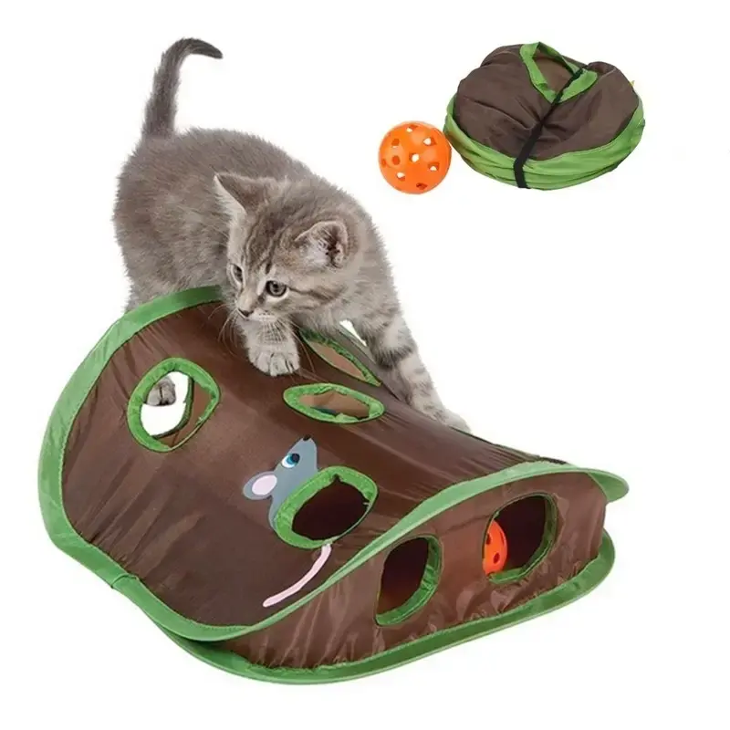 9-Hole Tunnel Cat Toy, 1 Count Foldable Interactive Cat Toy, Pet Play Toy For Indoor & Outdoor