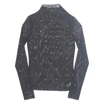 H&M Sheer Rhinestone Womens Top Black High Neck Long Sleeve XS