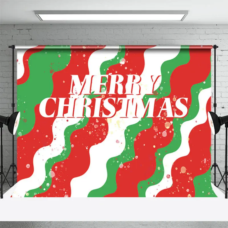 Green White Red Wave Dots Merry Christmas Backdrop - Aperturee